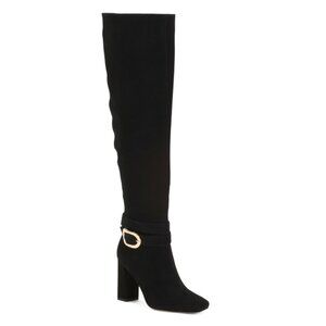 DEE OCLEPPO Black Suede Samantha Buckle High Shaft Boots